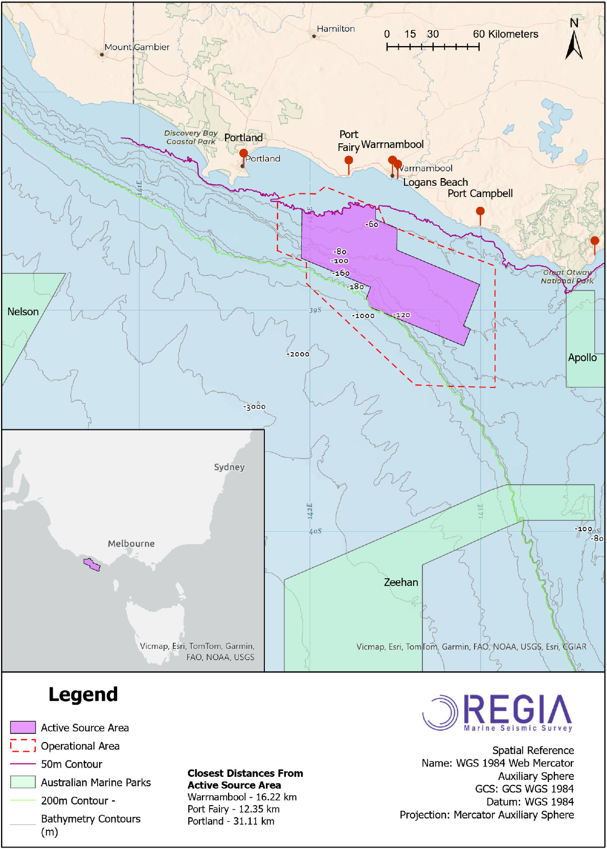 Regis seismic survey location map